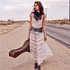 RARE free people white lace maxi slip mitered meadows